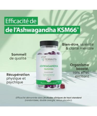 Ashwagandha Gummies 600 mg | Anti-Stress - Sleep - Vitality | Ashwagandha Patented KSM-66 | -28% Cortisol in 2 Months | 60 Cherry Flavor Gummies | Vegan and Gelatin Free | Made in France | Terravita - Buy Online on GoSupps.com