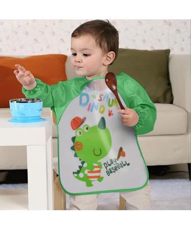 Vicloon 4 Pcs Baby Waterproof Sleeved Bibs - Unisex Feeding Apron for Infant/Toddler 6 Months to 3 Years - Blue/Green - Buy Online on GoSupps.com