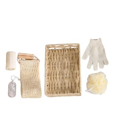 Ensemble Exfoliant Corps et Gommage des Pieds 6 Pi ces Manche en Bois et Corde de Jute Panier Rectangulaire 30x20x6 Cm Outil de Nettoyage Corporel Kit Bain Voyage pour Soin Spa