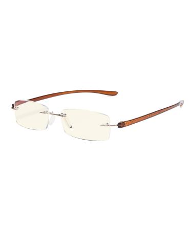 Eyekepper Blue Light Blocking Rimless Reading Glasses - Small Frameless Reader for Women with Gold Frame Brown Arm +0.00 Gold Frame/Brown Arm 0.0 x