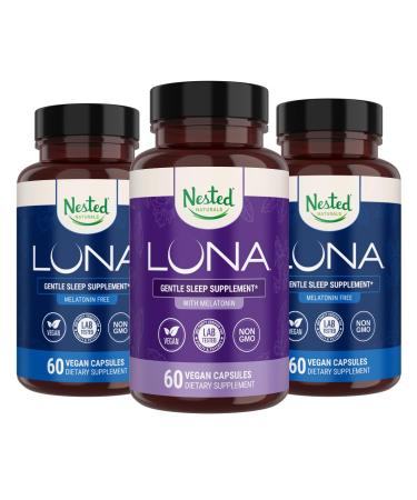 Nested Naturals Luna Melatonin-Free (120 Vegan Capsules) & Luna Natural Sleep Aid with Melatonin (60 Vegan Capsules) for Deep Sleep | Non-Habit Forming