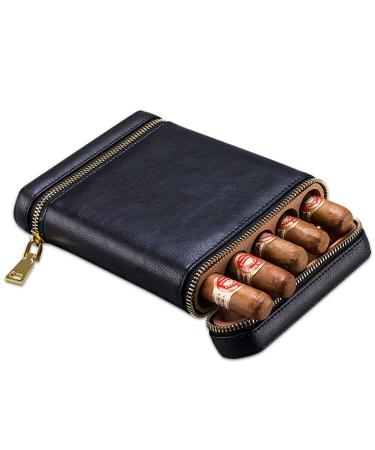 Portable Travel Leather Cigar Humidor Box Leather Cigar Case Cedar Cigar Humidor Case with Humidifier Cedar Wood Lined Black