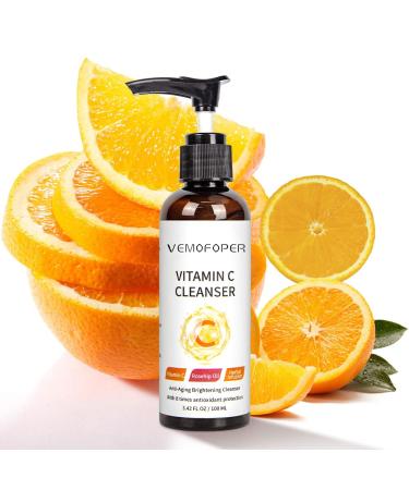 100ml Vitamin C Cleanser Face Wash Natural Vitamins C Facial Cleansing Washes Gentle Face Cleansers for Women Men Oil Skin Care Daily Deep Cleaning Brightening Moisturizing and Anti Aging