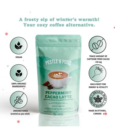 Pestle & Pods Peppermint Cacao Latte Blend Maca Root for Energy & Vitality 100% Organic Ingredients Coffee Alternative Minimal Natural Caffeine from Cacao Unsweetened No Added Sugar Vegan & Energizing Soothing-70g 25 servings - Buy Online on GoSupps.com