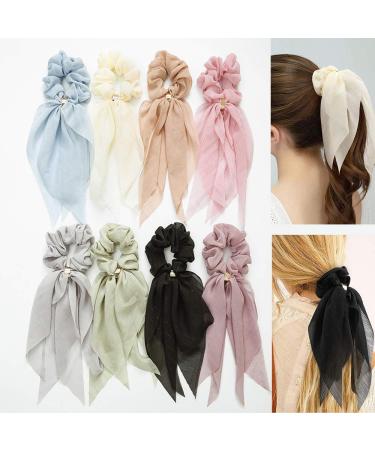 8pcs hair bands scarves Bowknot hair hair tie for women girls double layer chiffon elastic hair tie porch holder hair pressure bandana pure color