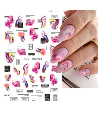 Marble Wave Design Nail Decals 3D Self-Adhesive Nail Stickers - Pink Blue Colorful Stripes - 6 Sheets - Acrylic Nail Decoration for Women - Buy Online on GoSupps.com