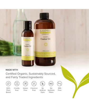 Banyan Botanicals 16 oz USDA Organic Castor Oil - 100% Pure Ayurvedic Oil for Hair, Skin, Eyelashes - Buy Online on GoSupps.com