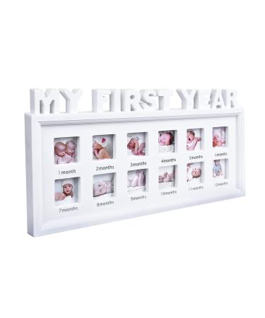 My First Year Photo Moments Newborn Keepsake Frame 12 Months Photo Frames Mothers Day Accessory Gifts Baby Milestone Nursery Dcor ( White )