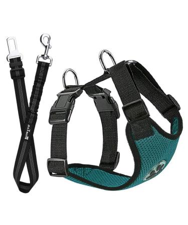 Slowton dog harness with safety belt for car double-lying breathable latex network tissue puppy harness regular safety harness Dog for all everyday sports (green XXS) XXS green