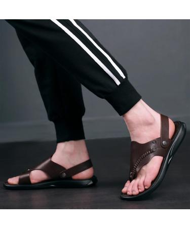 Buy Bunion Splints Men's Sandals - Stylish Leather Non-Slip Flip Flops for Hallux Valgus & Plantar Fasciitis | Summer Orthopedic Slippers - Size 8.5 Brown - Buy Online on GoSupps.com
