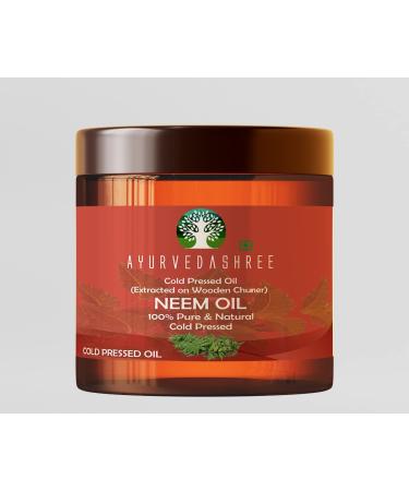 AYURVEDASHREE Cold Pressed Neem Oil 100 ML, 3.38 fl oz. | Extracted on Wooden Churner with Traditional Method to Sustain maximum nutrition, Cold-Pressed, 100% Pure & Natural