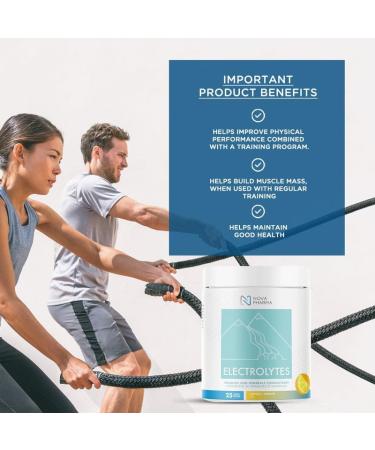 Nova Pharma Electrolytes Powder Amino Acids Supplement - Hydrates Builds Muscle Mass & Boosts Workout Performance Vegan Caffeine-Free Zero Sugar No Artificial Flavor/Color/Sweetener - 25 Servings Lemonade - Buy Online on GoSupps.com