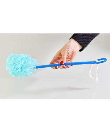 HOME-X Pouf Back Scrubber Shower Loofah Set of 2 - Long Handle, Purple and Blue - 14 L x 4 W - Buy Online on GoSupps.com