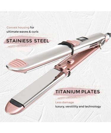Rozamor Professional Titanium Hair Straightener | Fast Heating 2 in 1 Hair Styling Tool | Pink Double Side Straightening/Curling Iron | Ideal Gift for Women/Girls - Buy Online on GoSupps.com