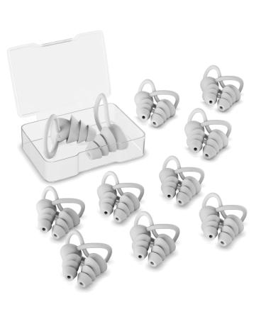 10 Pair Silicone Ear Plugs with Shark Fin Reusable with Plastic Case Soft Washable Individually Wrapped for Noise Reduction Noise Cancelling for Sleeping Snoring Shooting Music Construction Hunting