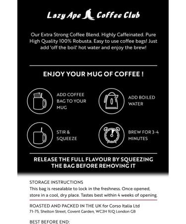 Lazy Ape Coffee Club - Extra Strong 50 Count Coffee Bags, Pack of 1 - Buy Online on GoSupps.com