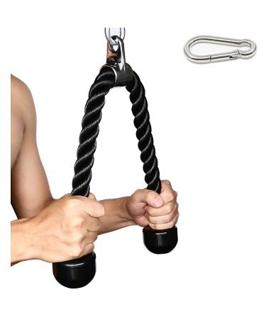 Tricep Rope 27 & 35 inches 2 Colors Fitness Attachment Cable Machine Pulldown Heavy Duty Coated Nylon Rope with Solid Rubber Ends 27'' Black
