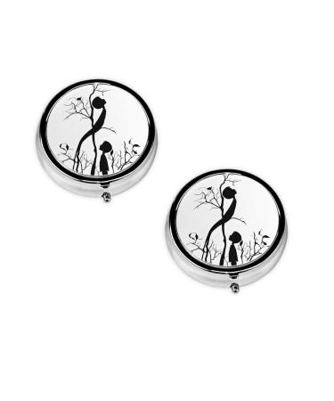 Black Music Notes Printed Mini Round Pill Box Pill Box 3 Compartment Medicine Pill Case Pill Organizer Travel Pillbox Portable Pill Box for Pocket Home Office Use