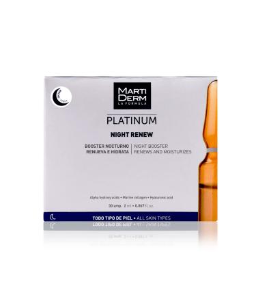MartiDerm Night Renew Ampoule for Women and Men with Alpha Hydroxy Acids Marine Collagen Hyaluronic Acid Leaving Skin Smoother Every Night 30 Ampoules.