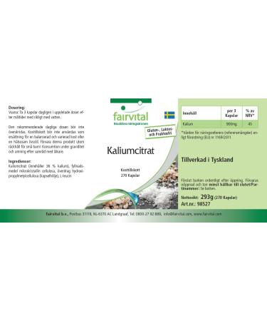 Fairvital | Citrate de Potassium - Boite pour 3 mois - Fortement dos - VEGAN - 270 g lules - Buy Online on GoSupps.com