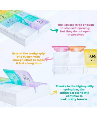 Viomicia 7 Day Pill Box Organizer with Push Button Design - 14 Compartments for Vitamins & Medication - Buy Online on GoSupps.com