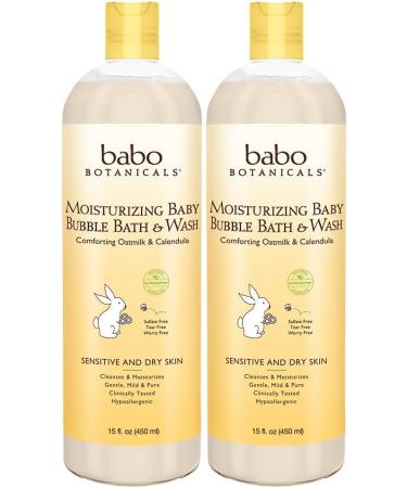 Babo Botanicals 2-in-1 Bubble Bath & Wash with Organic Calendula & Oat Milk - Hypoallergenic & Vegan - 15oz (2-Pack) for Sensitive Skin - Buy Online on GoSupps.com