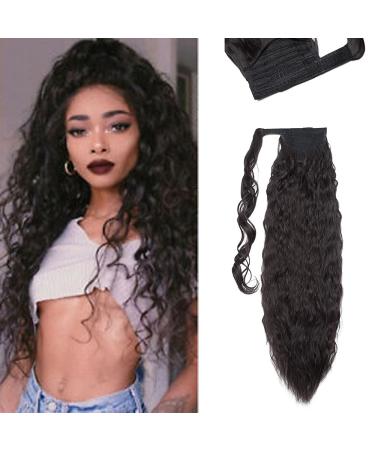 SEGO 66cm Ponytail Extension Hairpiece Braid Long Corn Wavy Ponytail Hair Extension Curly Synthetic Hair 2A Natural Black