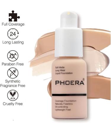 Phooera Fulll Coverage Liquid foundation Matte Finish Concealer Long wear 24hrs Oil Controlling Naturally Flawless Lightweigt Feel Buildable (109 MOCHA) - Buy Online on GoSupps.com