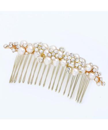 Asooll Pearl Bride Wedding Hair Comb Gold Rhinestone Bridal Hair Clip Crystal Hair Accessories for Women and Girls