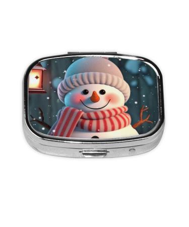 Cute Snowman Printed Square Pill Box Portable Travelling Pill Box Medicine Organiser