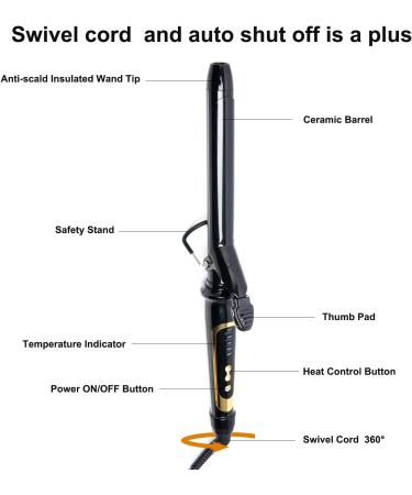 SSATISCN Curling Iron 1 1/4 inch with Ceramic Coating Barrel for Long Hair Dual Voltage Extra Long Barrel 1.25 Inch Curling Iron Instant Heat up to 450 F Hair Waving Style Tool for Women .Girls(Black) - Buy Online on GoSupps.com
