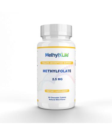Methyl-Life L-Methylfolate 2.5 mg Chewable Active Folate Tablets with ultrapure Methylfolate (L-5-MTHF Calcium) Gentle Daily B9 Support Vegan Non-GMO Gluten-Free 90 Tasty Chewables