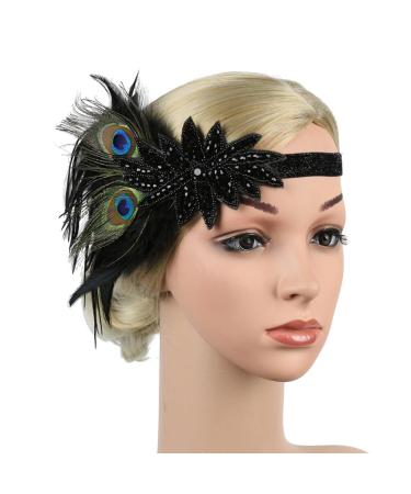 Minkissy 1920s Flapper Headband | Great Gatsby Vintage Hair Accessory | Roaring 20s Feather Hair Band for Women - Buy Online on GoSupps.com