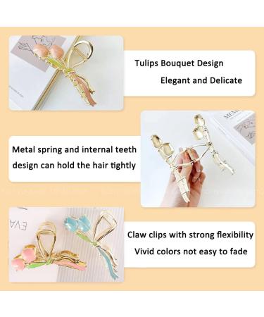 Non-Slip Metal Flower Hair Claw Clips - Strong Hold Butterfly & Mermaid Design for Women & Girls | 2pcs Tulips - Buy Online on GoSupps.com