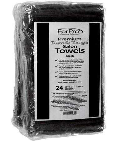 ForPro Premium Black Salon Towels 100% Cotton 16x27 - 24-Count, Bleach-Proof & Stain Resistant - Buy Online on GoSupps.com