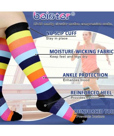 Beister Compression Socks 15-20 mmHg for Men & Women - 3 Pairs, Multi-Colour-01, Knee High Support Hose for Running & Sports | S-M - Buy Online on GoSupps.com