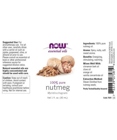 Now Foods Nutmeg Essential Oil 1 fl oz - Pure Aromatherapy & Wellness - Buy Online on GoSupps.com