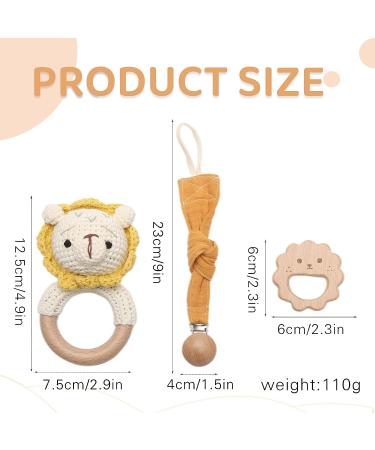 Wooden Baby Rattle - Crochet Lion Newborn Toy with Natural Wood Teething Ring - Handmade Gift for Boys and Girls - Buy Online on GoSupps.com
