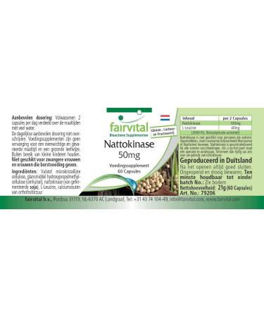 Fairvital Nattokinase 50mg Capsules - Vegan High Dosage - 60 Capsules | 2000 FU - 2 Capsules Daily - Buy Online on GoSupps.com