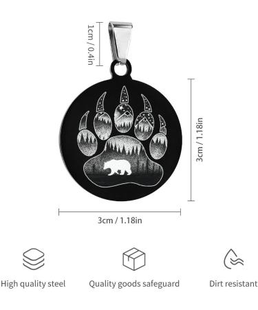 Forest Bear Paw Pet ID Tag Personalized Stainless Steel Round Dog Tags Printed Cat Collar Tags Accessories - Buy Online on GoSupps.com