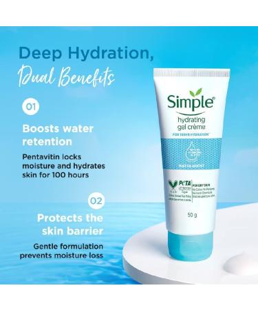 Sim.ple Water Boost Hydrating Gel Creme 50g | 100 HR Hydration for Normal to Dry Skin | Enriched with Pentavitin & 11% Hydrating Actives - Buy Online on GoSupps.com