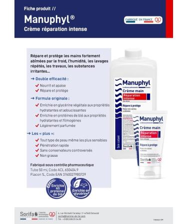 SORIFA - Set of 3 Manuphyl Intense Repair - Very dry and damaged hands - Low greasy slightly fragrant enriched with glycerin and wheat protein - Tube 50 ml - Buy Online on GoSupps.com