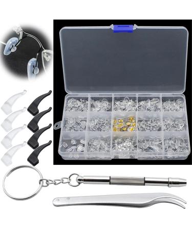 Glasses nose pads set nose pads 150 pair pvc glasses nasal pads 15 styles glasses pads 4 pair of anti -slip glasses bruises nasal pad glasses screw system with tweezers matching screwdriver