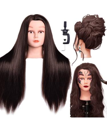 LuAiJa Mannequin Head 26"-28" Long Synthetic Fiber Hair Styling Training Head Manikin Cosmetology Doll Head Hair with Free Clamp Holder (Black Synthetic Fiber Hair)