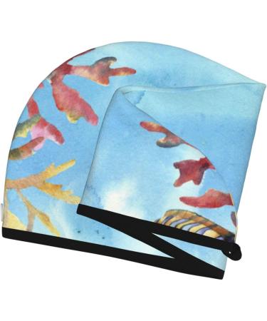 Sea and Fish Microfiber Hair Towel - Super Absorbent Coral Velvet Wrap for Long Curly & Thick Hair - Quick Drying Cap for Women - Buy Online on GoSupps.com