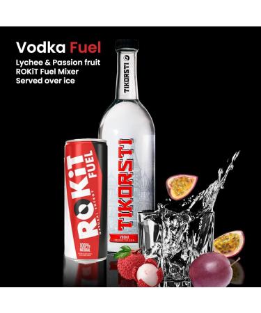 ROKiT Fuel Energy Drink Vegan Certified 100% natural ingredients Sustainable and natural energy lift low calorie zero fat and zero salt Lychee & Passion fruit flavoured Case of 24 x 250ml - Buy Online on GoSupps.com