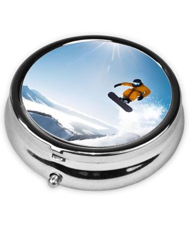 Snowboarding Mini Round Pill Box | 3 Compartment Portable Pill Organizer for Travel & Home - Buy Online on GoSupps.com