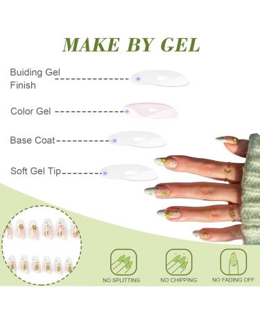 24PCS Medium Almond Glossy Flower Press On Nails - Green & White Spring Nail Decoration - Fake Nails with Glue - Women's Manicure - Buy Online on GoSupps.com