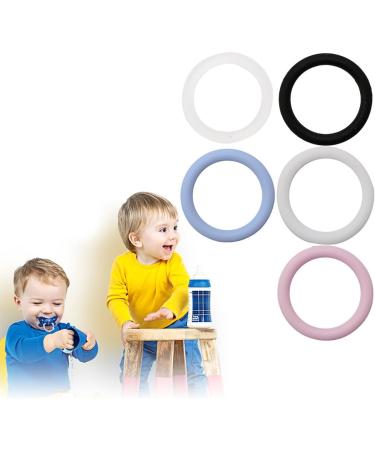5pcs Rubber Circle Pacifier Clips - Silicone Baby Holder & Teether Adapter for Toddlers - White - Buy Online on GoSupps.com