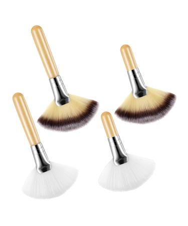 4 Pieces Facial Fan Brush Soft Synthetic Fibers Makeup Brush with Wooden Handle Blush Powder Cosmetic Applicator for Blending Face Highlighting Eyeshadow Buffing Portable Cosmetic Tools